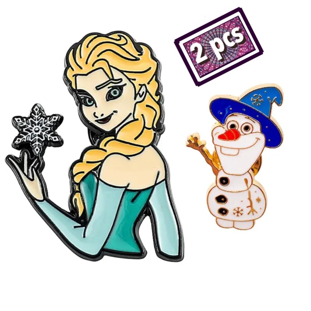 Set of 2 Disney Frozen Enamel Pins Queen Elsa Ice Magic Olaf Snowman Fan Gifts
